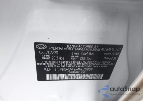 2021 Hyundai Sonata Se z USA, uszkodzony, nr VIN 5NPEG4JA2MH079809